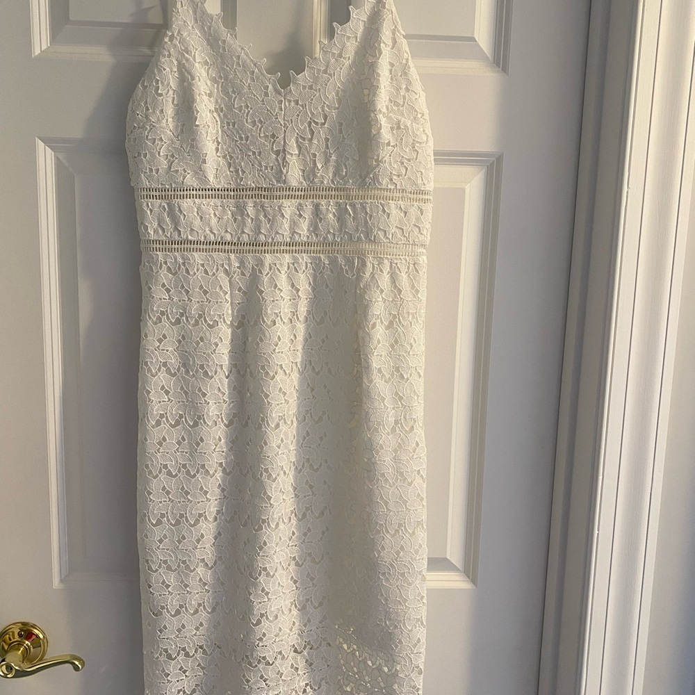Soprano White Sheath Midi Dress Sleeveless V-Neck